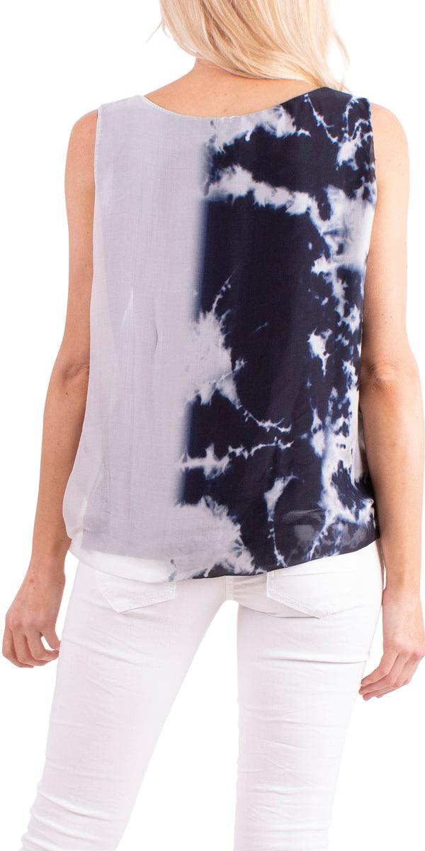 Corfu Sleeveless Blouse - Gigi Moda - Made in Italy # 100% Silk, Blouse, Gigi Moda, italian top, Made in Italy, one size, side tie, Silk, Sleeveless, Sleeves, tie at side, Tie Dye, Top