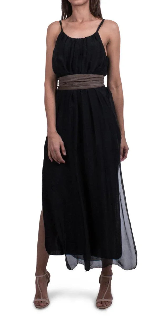 Venus Silk Dress — Italian Draped Maxi Dress with Side Slits