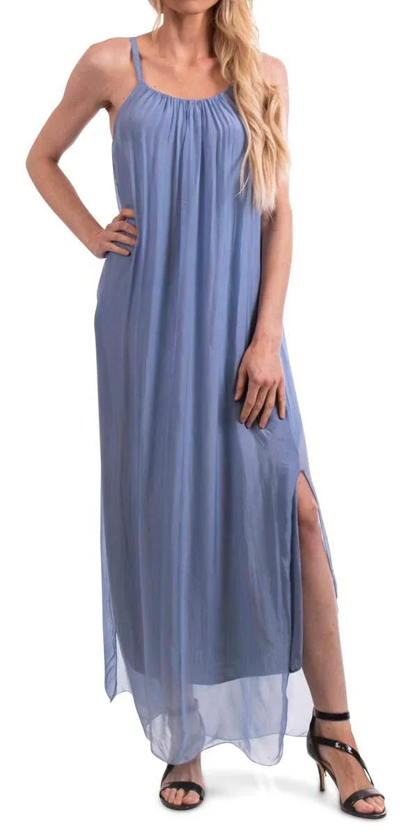venus maxi dresses Venus Silk Dress — Italian Draped Maxi Dress with Side Slits
