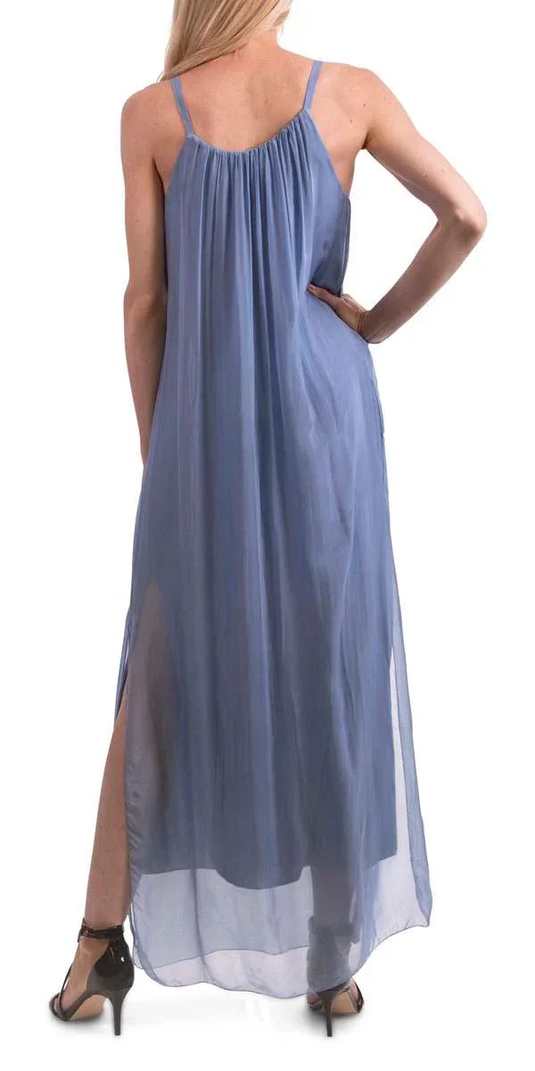 Venus Silk Dress - Gigi Moda - Made in Italy # 100% Silk, Dress, Gigi Moda, Made in Italy, Maxi Dress, OS, resort, resort wear, Silk, Sleeveless, Spaghetti Strap, washable