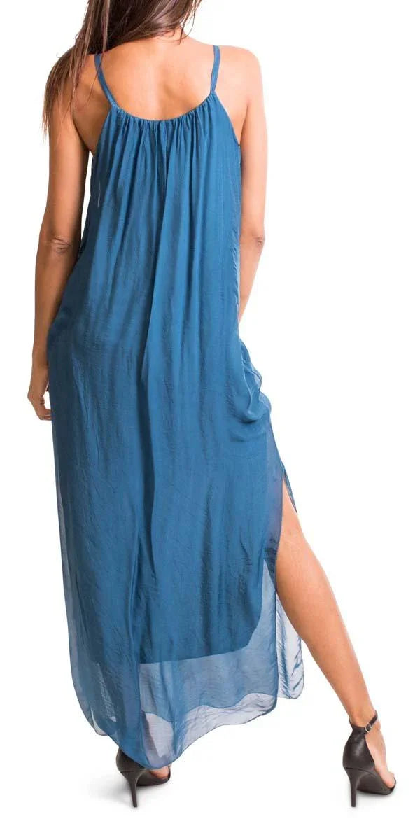 Venus Silk Dress — Italian Draped Maxi Dress with Side Slits Venus Silk Dress — Italian Draped Maxi Dress with Side Slits