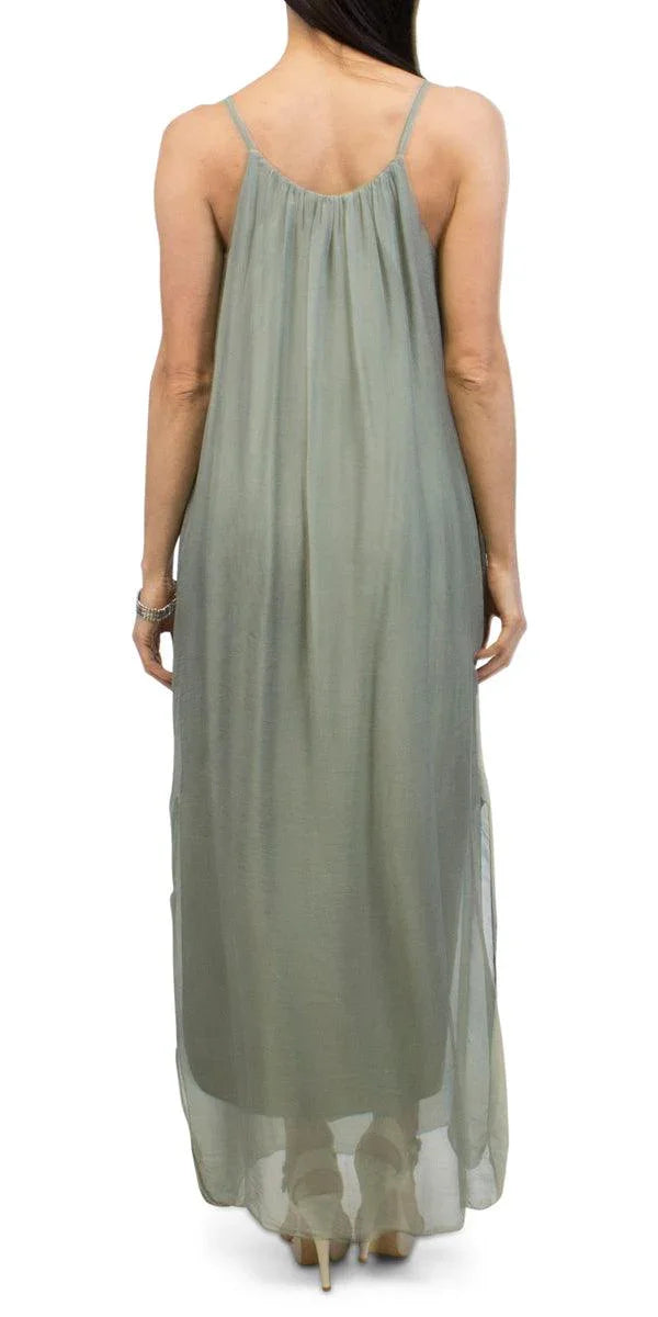 Venus Silk Dress - Gigi Moda - Made in Italy # 100% Silk, Dress, Gigi Moda, Made in Italy, Maxi Dress, OS, resort, resort wear, Silk, Sleeveless, Spaghetti Strap, washable