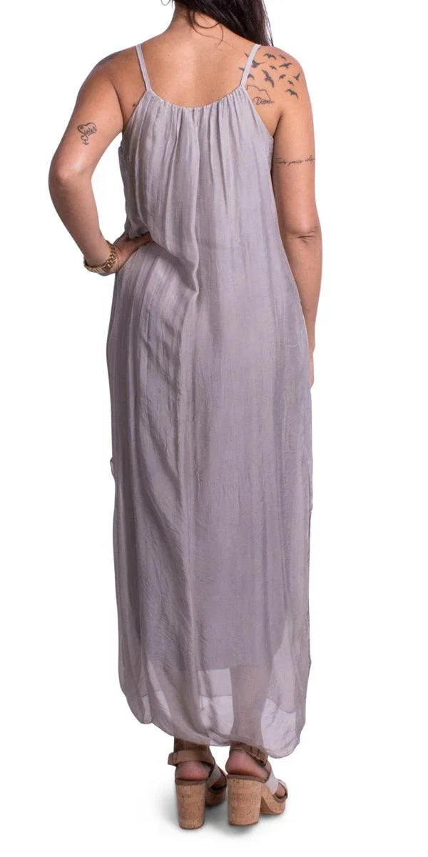 Venus Silk Dress - Gigi Moda - Made in Italy # 100% Silk, Dress, Gigi Moda, Made in Italy, Maxi Dress, OS, resort, resort wear, Silk, Sleeveless, Spaghetti Strap, washable