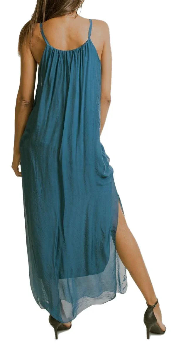 Venus Silk Dress - Gigi Moda - Made in Italy # 100% Silk, Dress, Gigi Moda, Made in Italy, Maxi Dress, OS, resort, resort wear, Silk, Sleeveless, Spaghetti Strap, washable