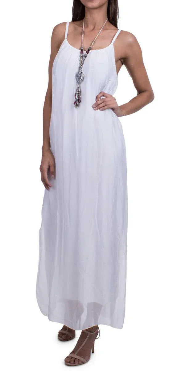Venus Silk Dress - Gigi Moda - Made in Italy # 100% Silk, Dress, Gigi Moda, Made in Italy, Maxi Dress, OS, resort, resort wear, Silk, Sleeveless, Spaghetti Strap, washable