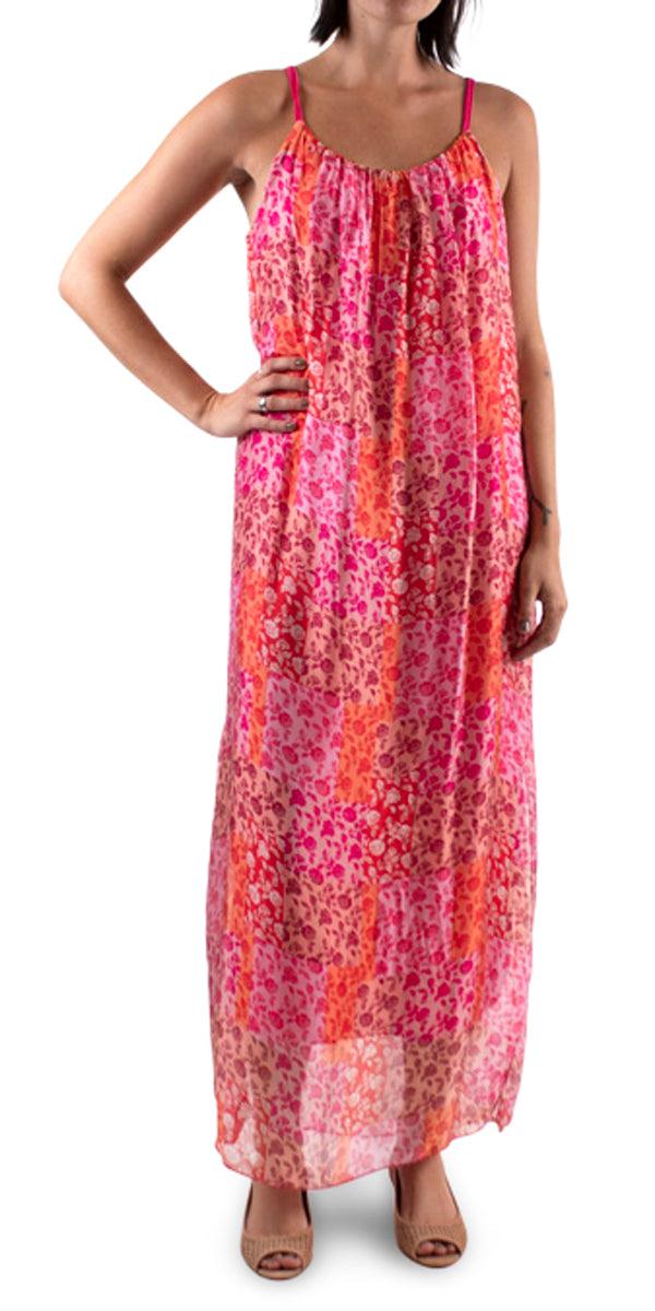 Venus Rosebud Dress - Gigi Moda - Made in Italy # 100% silk, Dress, floral print, Long, Made in Italy, Maxi, maxi dress, one size fits most, side slit, Silk, Sleeveless, Slits, Spaghetti Strap, spring, summer