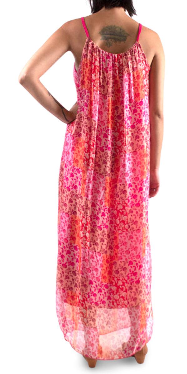 Venus Rosebud Dress - Gigi Moda - Made in Italy # 100% silk, Dress, floral print, Long, Made in Italy, Maxi, maxi dress, one size fits most, side slit, Silk, Sleeveless, Slits, Spaghetti Strap, spring, summer