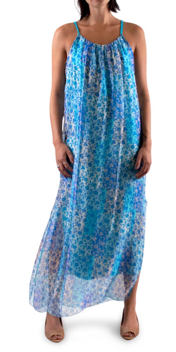 Venus Rosebud Dress - Gigi Moda - Made in Italy # 100% silk, Dress, floral print, Long, Made in Italy, Maxi, maxi dress, one size fits most, side slit, Silk, Sleeveless, Slits, Spaghetti Strap, spring, summer