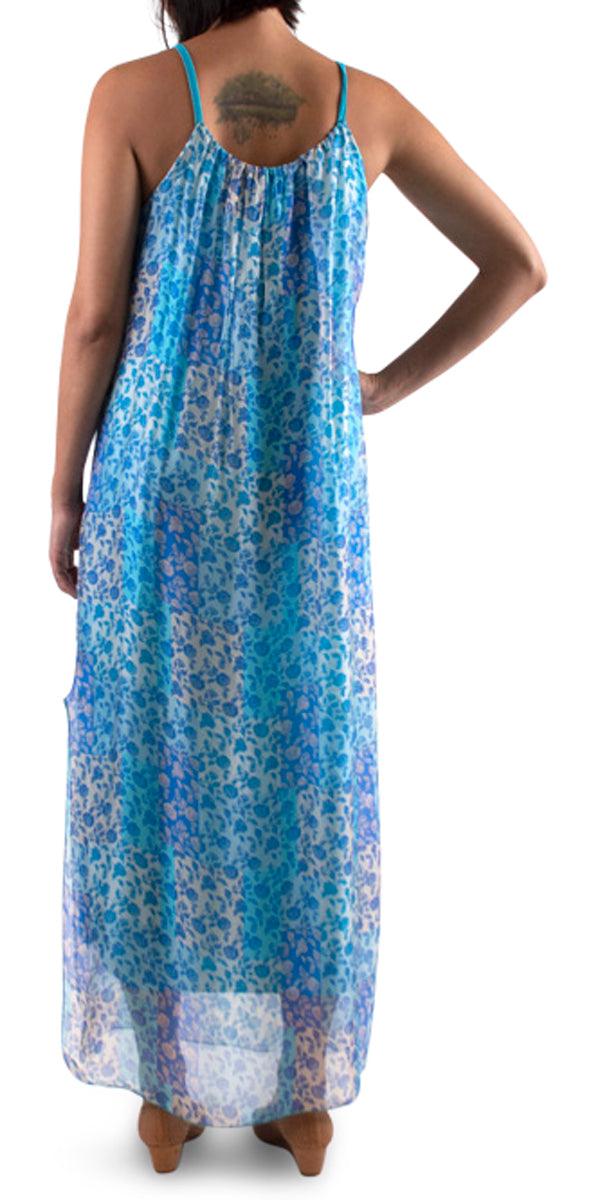Venus Rosebud Dress - Gigi Moda - Made in Italy # 100% silk, Dress, floral print, Long, Made in Italy, Maxi, maxi dress, one size fits most, side slit, Silk, Sleeveless, Slits, Spaghetti Strap, spring, summer