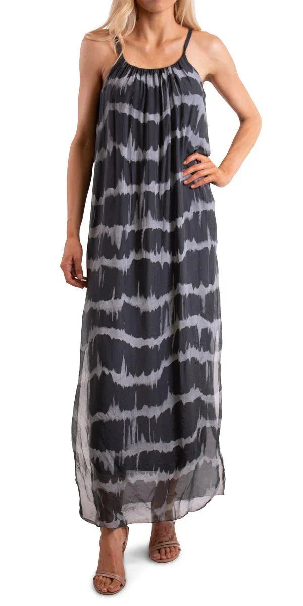 Venus Tie Dye Silk Dress Charcoal