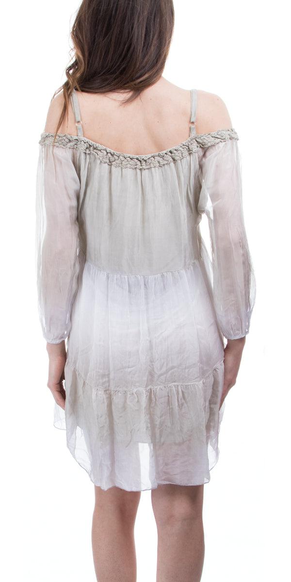 Tatiana Dress - Gigi Moda - Made in Italy # Feathers, Festival, Long Sleeve, Off the Shoulder, Ombre, Tiered