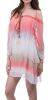 Tatiana Dress - Shop Gigi Moda - Made in Italy # Feathers, Festival, Long Sleeve, Off the Shoulder, Ombre, Tiered