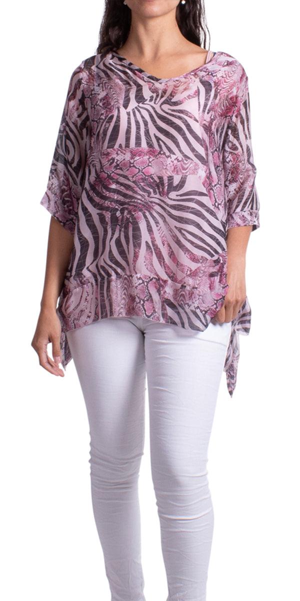 LUISA SILK BLOUSE - Gigi Moda - Made in Italy # 100% Silk, animal print, Gigi Moda, italian silk, italian top, Made in Italy, online shopping, shop gigi moda, Silk, Snake print, Top, v-neck, zebra print