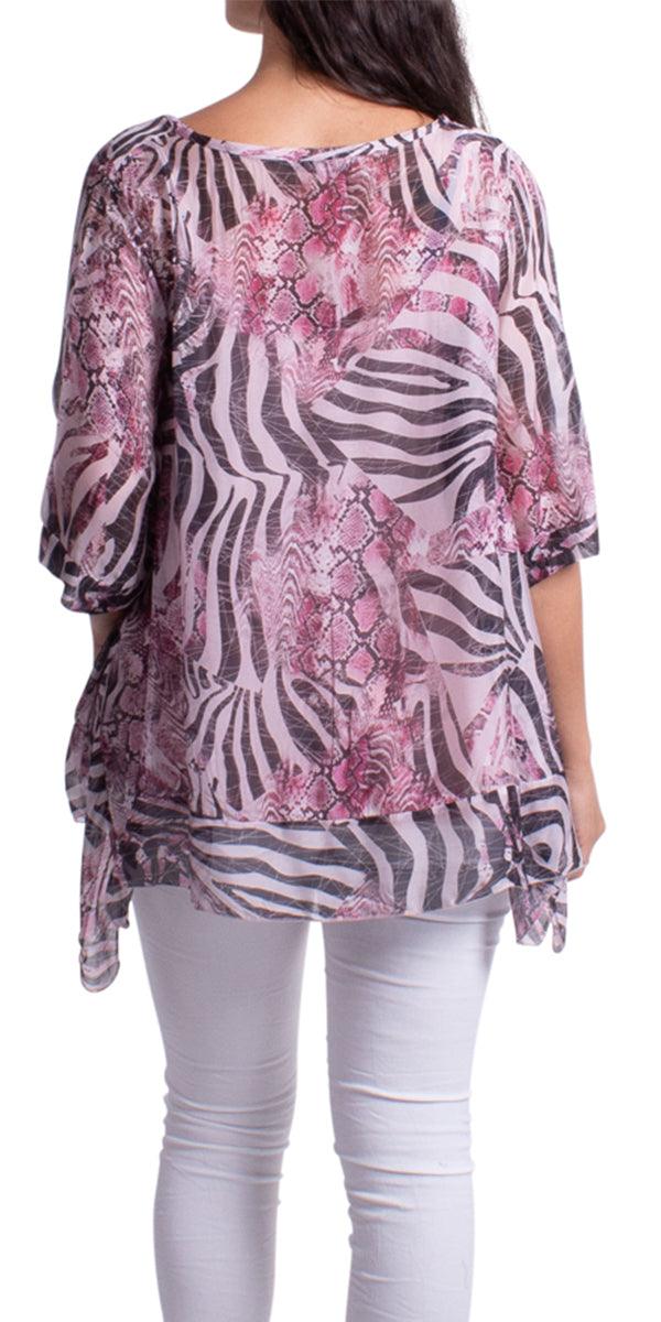 LUISA SILK BLOUSE - Gigi Moda - Made in Italy # 100% Silk, animal print, Gigi Moda, italian silk, italian top, Made in Italy, online shopping, shop gigi moda, Silk, Snake print, Top, v-neck, zebra print