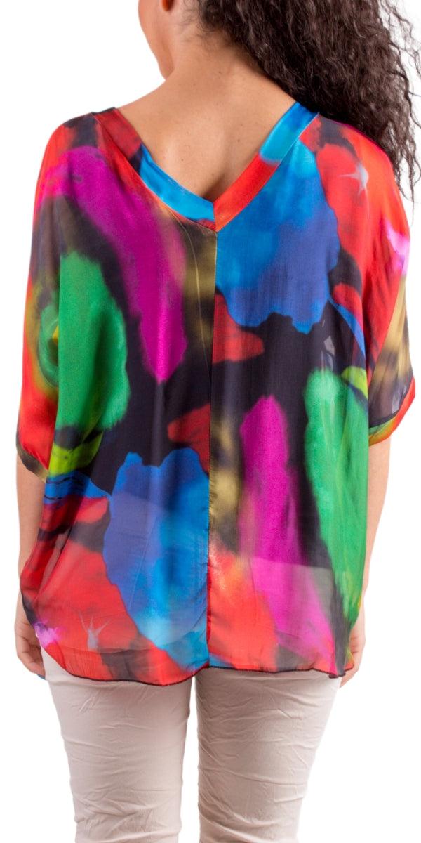 Diana Brushstroke Blouse - Gigi Moda - Made in Italy # 100% silk, animal print, blouse, colorful, colorful print, frayed edge, gigi moda, italian silk blouse, made in italy, silk, silk blouse, silk top