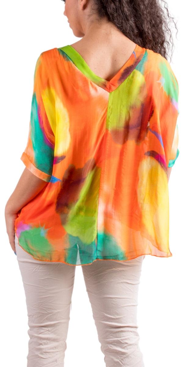 Diana Brushstroke Blouse - Gigi Moda - Made in Italy # 100% silk, animal print, blouse, colorful, colorful print, frayed edge, gigi moda, italian silk blouse, made in italy, silk, silk blouse, silk top