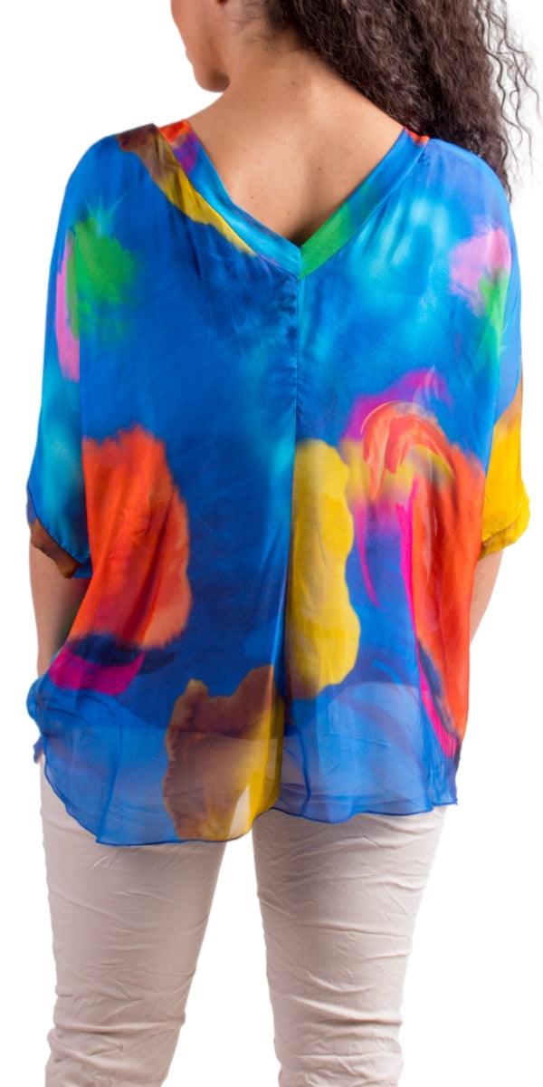 Diana Brushstroke Blouse - Gigi Moda - Made in Italy # 100% silk, animal print, blouse, colorful, colorful print, frayed edge, gigi moda, italian silk blouse, made in italy, silk, silk blouse, silk top