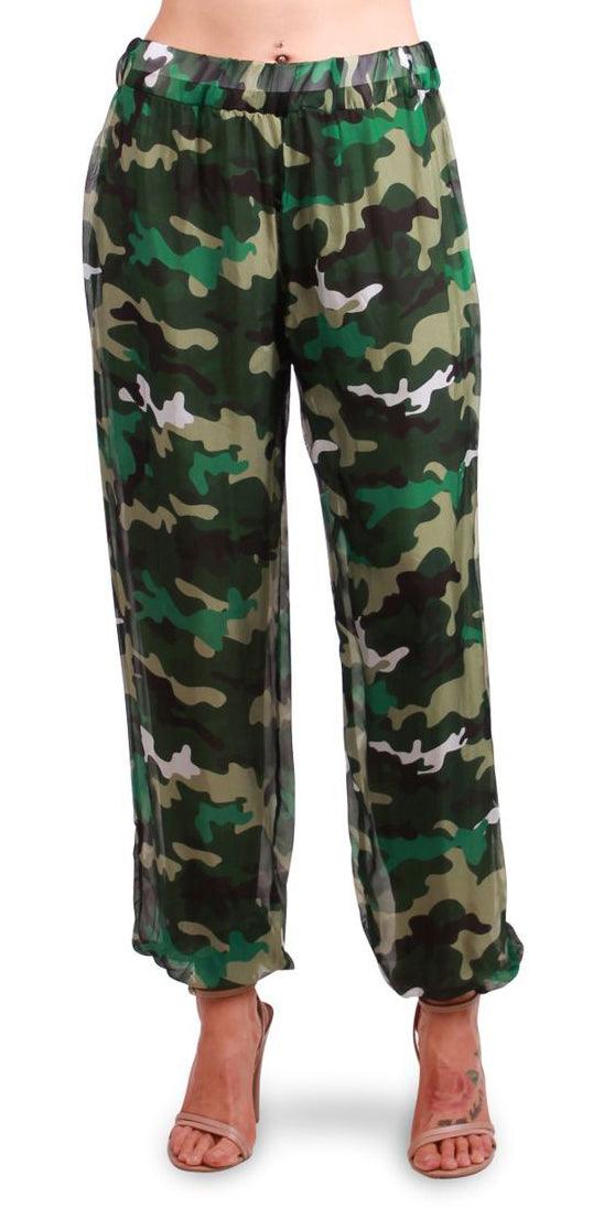 Petrella Camo Jogger Pant - Gigi Moda - Made in Italy # 100% Silk, Made in Italy, Pants, resort wear, Silk, spring, summer