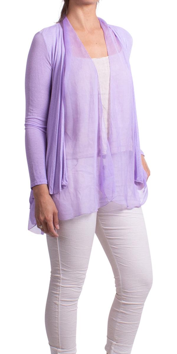 Pia Cardigan - Gigi Moda - Made in Italy # Cardigan, fall, Gigi Moda, italian top, Jacket, Knit, Made in Italy, one size, OS, resort wear, Ruffle, Silk, Sleeves, spring, summer, washable