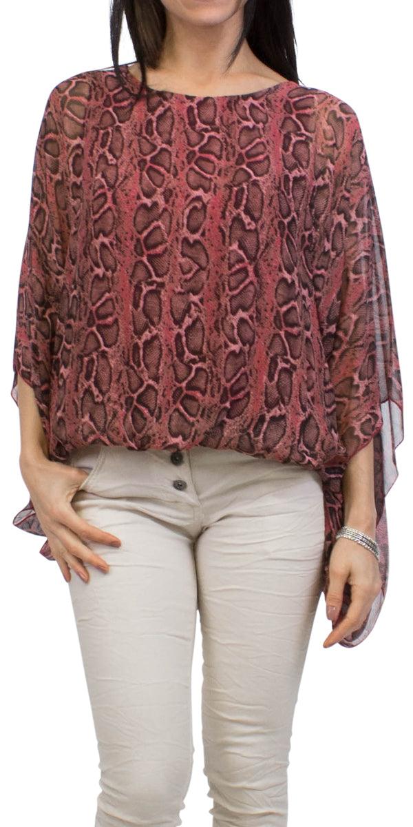 Geonna Python Silk Blouse - Gigi Moda - Made in Italy # 100% silk, 2859, animal print, balloon hem, blouse, digital print, elastic, gigi moda, italian, made in italy, python, python print blouse, resort, resort wear, shop gigi moda, silk, snake print made in Italy