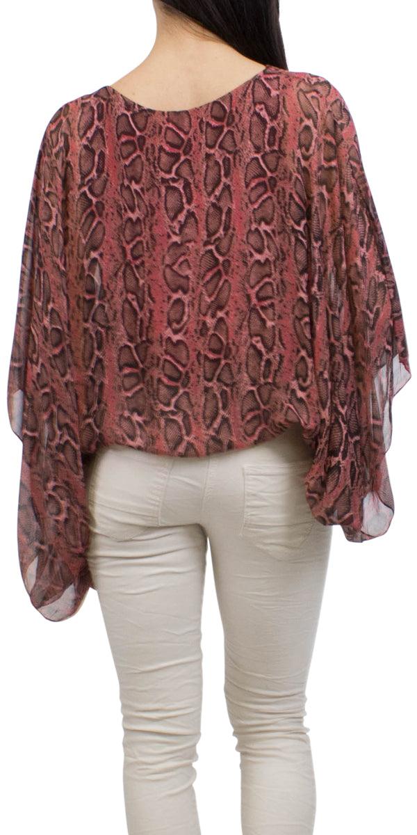 Geonna Python Silk Blouse - Gigi Moda - Made in Italy # 100% silk, 2859, animal print, balloon hem, blouse, digital print, elastic, gigi moda, italian, made in italy, python, python print blouse, resort, resort wear, shop gigi moda, silk, snake print made in Italy