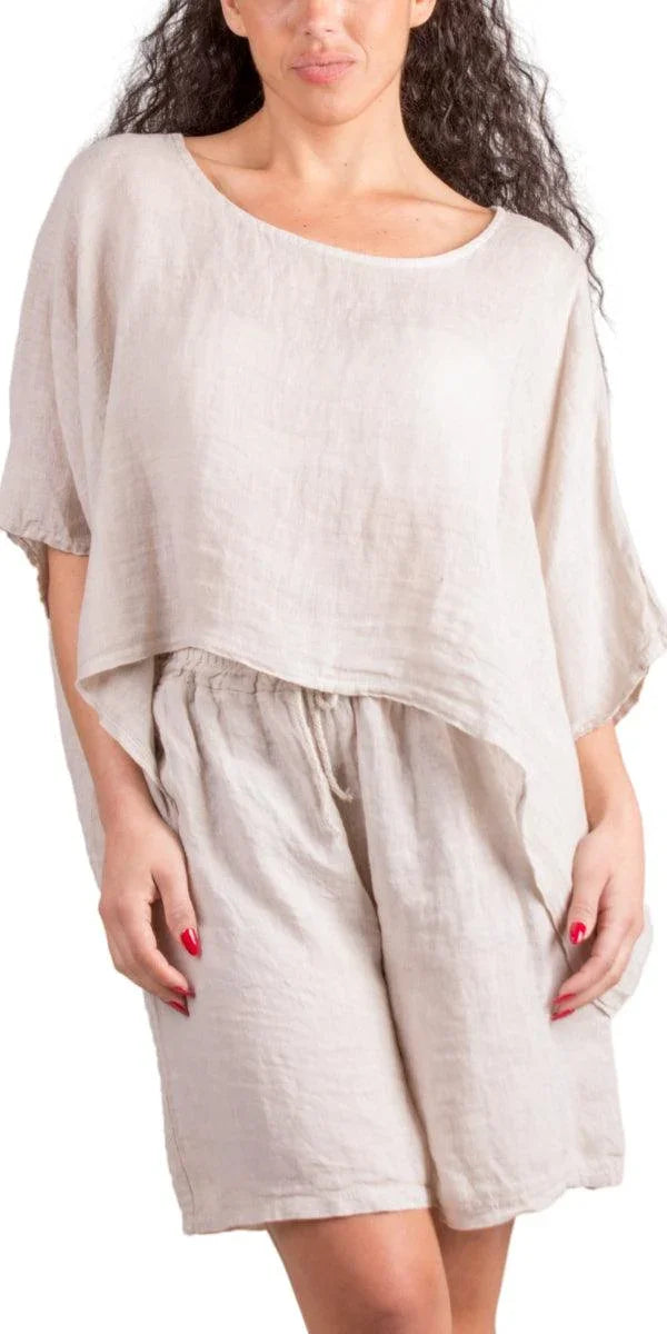 Linen Crop Top - Gigi Moda - Made in Italy # 100% Linen, Blouse, Crop Top, free shipping, Gigi Moda, italian top, Linen, Made in Italy, shop gigi moda, short sleeve, short sleeve top, Top