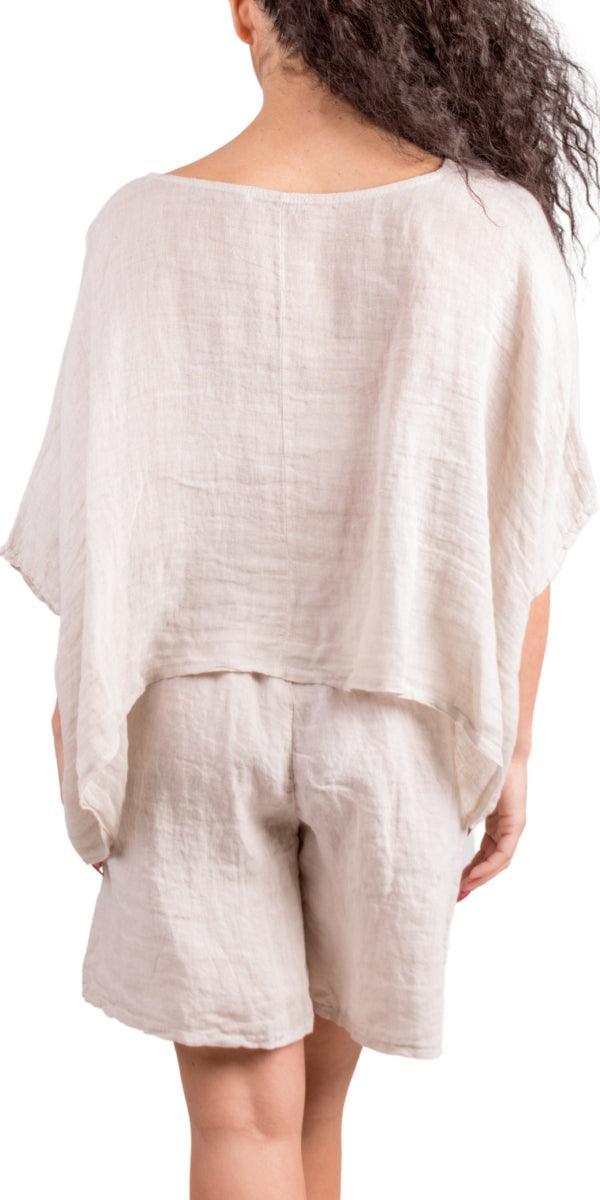 Linen Crop Top - Gigi Moda - Made in Italy # 100% Linen, Blouse, Crop Top, free shipping, Gigi Moda, italian top, Linen, Made in Italy, shop gigi moda, short sleeve, short sleeve top, Top