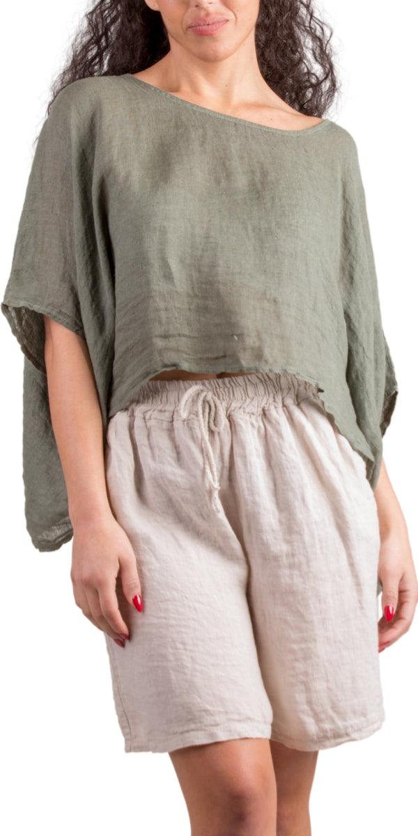 Linen Crop Top - Gigi Moda - Made in Italy # 100% Linen, Blouse, Crop Top, free shipping, Gigi Moda, italian top, Linen, Made in Italy, shop gigi moda, short sleeve, short sleeve top, Top