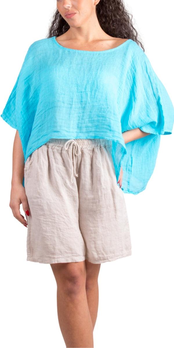 Linen Crop Top - Gigi Moda - Made in Italy # 100% Linen, Blouse, Crop Top, free shipping, Gigi Moda, italian top, Linen, Made in Italy, shop gigi moda, short sleeve, short sleeve top, Top