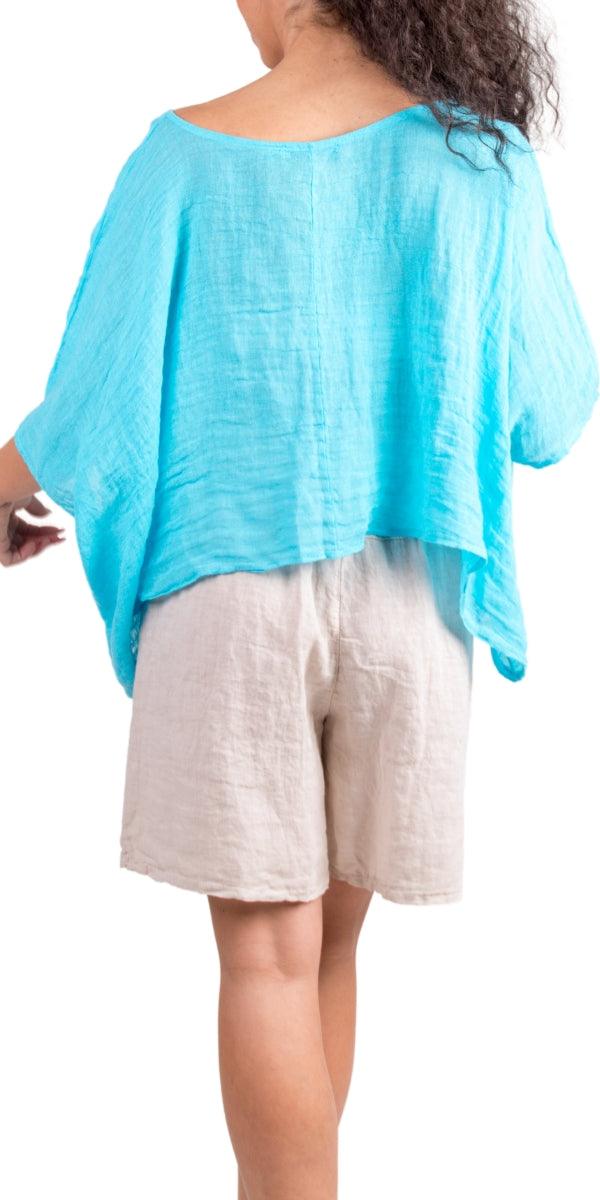 Linen Crop Top - Gigi Moda - Made in Italy # 100% Linen, Blouse, Crop Top, free shipping, Gigi Moda, italian top, Linen, Made in Italy, shop gigi moda, short sleeve, short sleeve top, Top