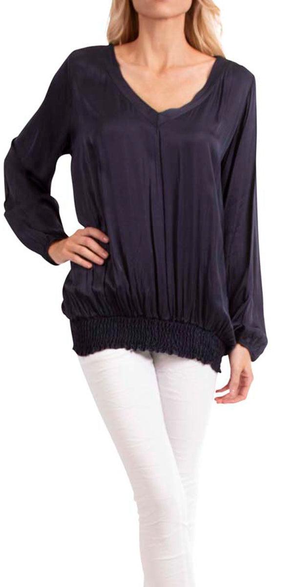 Segonia Blouse - Gigi Moda - Made in Italy # blouse, free shipping, gigi moda, Long Sleeve, Made in Italy, resort, resort wear, silk, Taupe, v-neck top, viscose