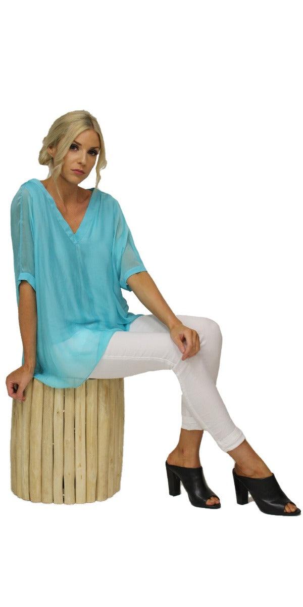 Lizane Blouse - Gigi Moda - Made in Italy # 100% Silk, Black, Blouse, blue, clothing for women, Comfortable, comfy, cream, double V neck, Gigi Moda, gigi moda. made in italy, gigimoda, italian blouse, italian boutique, italian brand, italian clothes, Italian Clothing, italian silk, layered, Layers, Made in Italy, one size, online shopping, OS, pink, resort, resort wear, shop gigi moda, shop online, Silk, silk blouse, Top, v-neck, washable, white