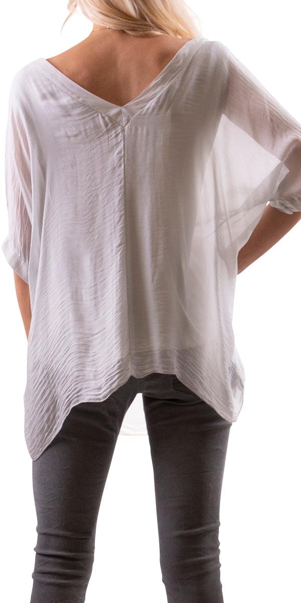 Lizane Blouse - Gigi Moda - Made in Italy # 100% Silk, Black, Blouse, blue, clothing for women, Comfortable, comfy, cream, double V neck, Gigi Moda, gigi moda. made in italy, gigimoda, italian blouse, italian boutique, italian brand, italian clothes, Italian Clothing, italian silk, layered, Layers, Made in Italy, one size, online shopping, OS, pink, resort, resort wear, shop gigi moda, shop online, Silk, silk blouse, Top, v-neck, washable, white