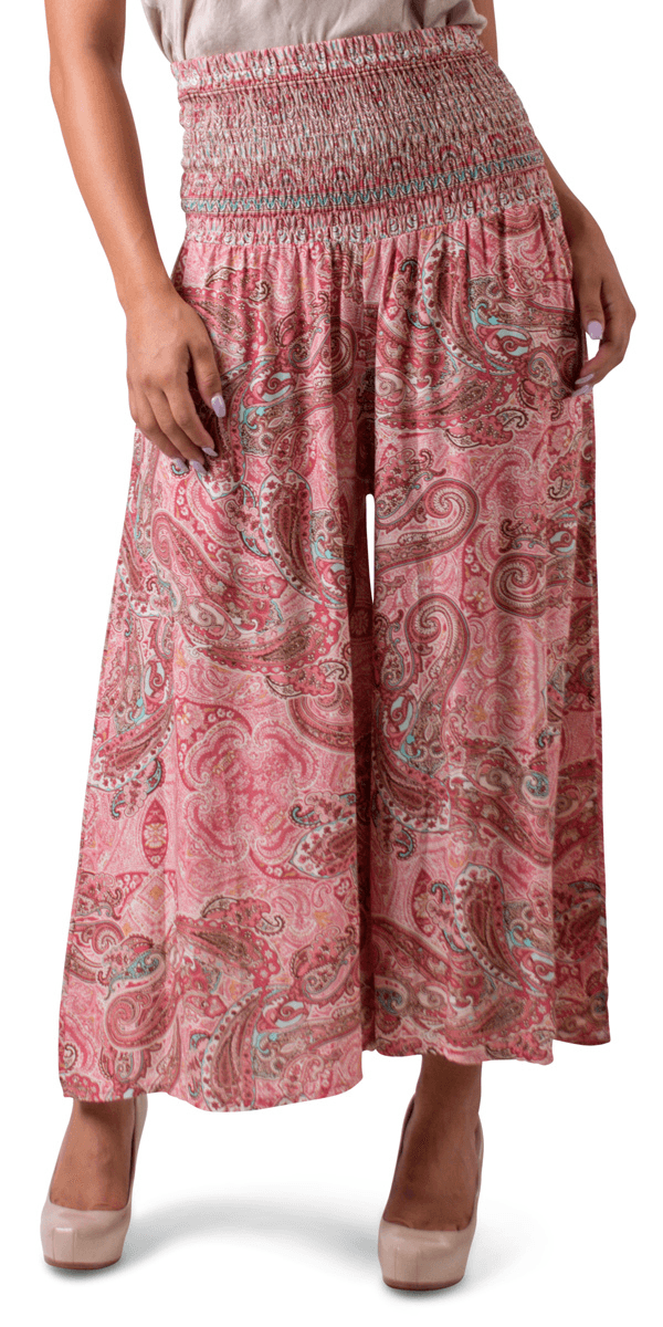 Paisley Jasper Pant - Gigi Moda - Made in Italy # elastic waist, gigi moda, Made in Italy, paisley print, Pants, ruched, summer, WIDE LEG
