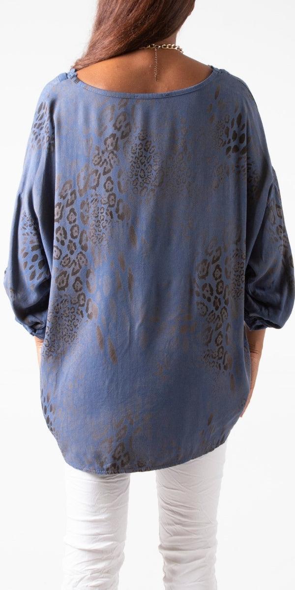 Lara Blouse - Gigi Moda - Made in Italy # Blouse, cuffed sleeves, Gigi Moda, italian top, lace trim, leopard print, Made in Italy, Top, V Neck