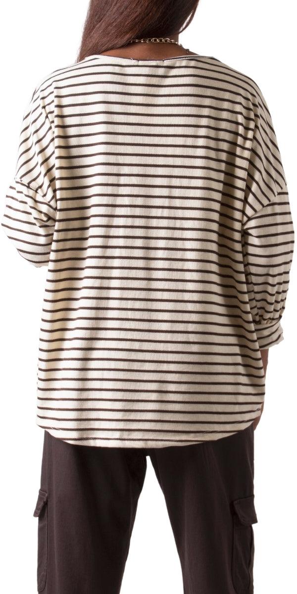 Marinaia Knit Sweater - Gigi Moda - Made in Italy # casual sweater, DEEP V-NECK, free shipping, Gigi Moda, Italian Sweater, Knit, knit sweater, Made in Italy, one size, striped, striped top, stripes, Sweater, V-Neck, v-neck top