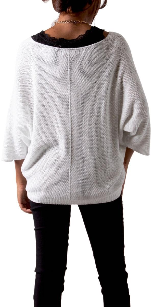 Lana Sweater - Gigi Moda - Made in Italy # 3/4 length, 3/4 Sleeve, 3/4 Sleeves, fall, Gigi Moda, gigi moda. made in italy, glitter, italian top, knit, metallic, shop gigi moda, sweater, Top, V Neck, v-neck top