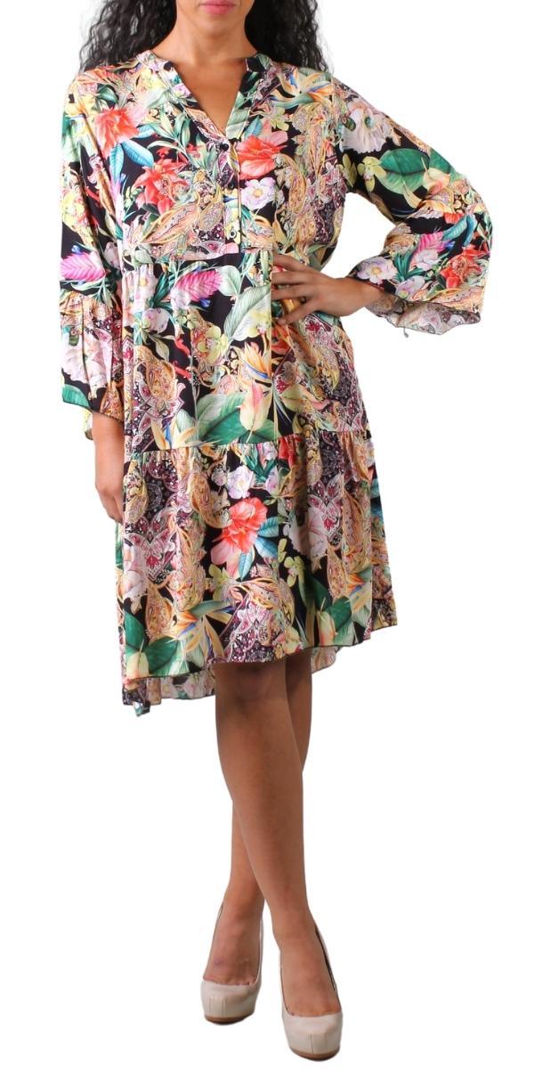 Fiore Henley Dress - Gigi Moda - Made in Italy # Bell sleeve, dress, flower print, Gigi Moda, henley, Made in Italy, paisley, Sleeves