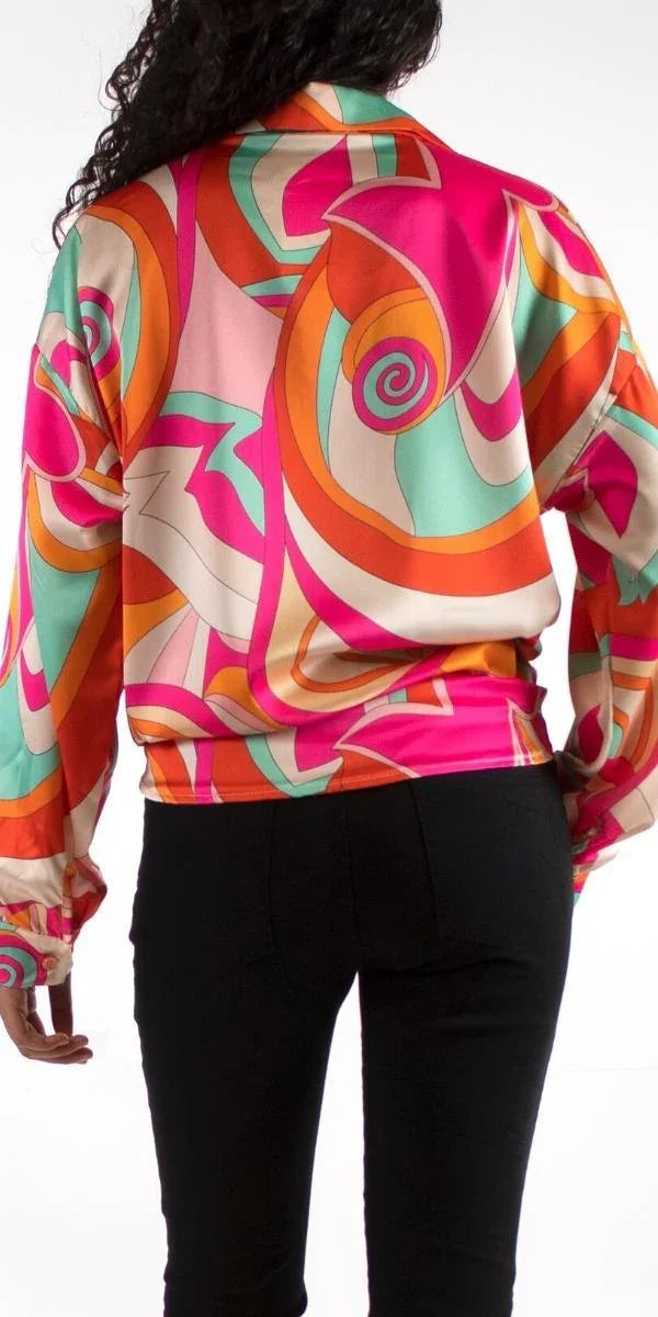 Discoteca Shirt - Gigi Moda - Made in Italy # button down, collared, disco print, Gigi Moda, italian apparel, italian brand, Italian Clothing, italian shirt, Made in Italy, online shopping, OS, shop gigi moda, ties at front, Top