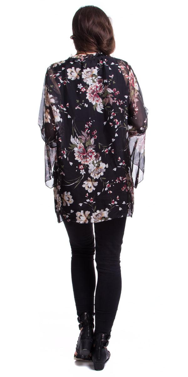 Bailey Silk Blouse - Gigi Moda - Made in Italy # 100% Silk, Bell Sleeve, Comfortable, Floral Print, italian silk blouse, italian silk top, Loose Fitting, Made in Italy, Silk, silk blouse, Silk top