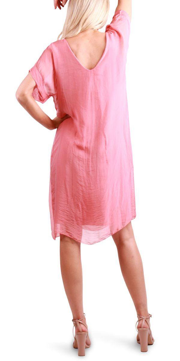 Teramo Silk Dress - Gigi Moda - Made in Italy # 100% Silk, free shipping, italian silk, italian silk dress, knee length dress, lose fitting, Made in Italy, round neck, short sleeve dress, silk dress