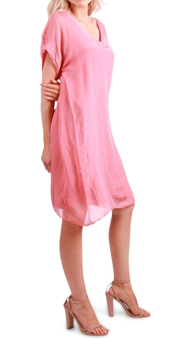 Teramo Silk Dress - Gigi Moda - Made in Italy # 100% Silk, free shipping, italian silk, italian silk dress, knee length dress, lose fitting, Made in Italy, round neck, short sleeve dress, silk dress