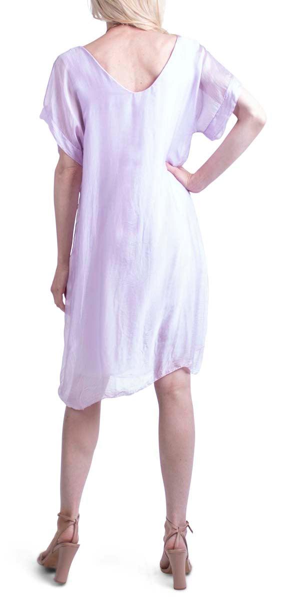 Teramo Silk Dress - Gigi Moda - Made in Italy # 100% Silk, free shipping, italian silk, italian silk dress, knee length dress, lose fitting, Made in Italy, round neck, short sleeve dress, silk dress