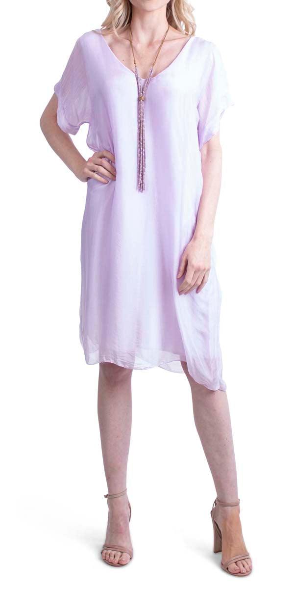 Teramo Silk Dress - Gigi Moda - Made in Italy # 100% Silk, free shipping, italian silk, italian silk dress, knee length dress, lose fitting, Made in Italy, round neck, short sleeve dress, silk dress