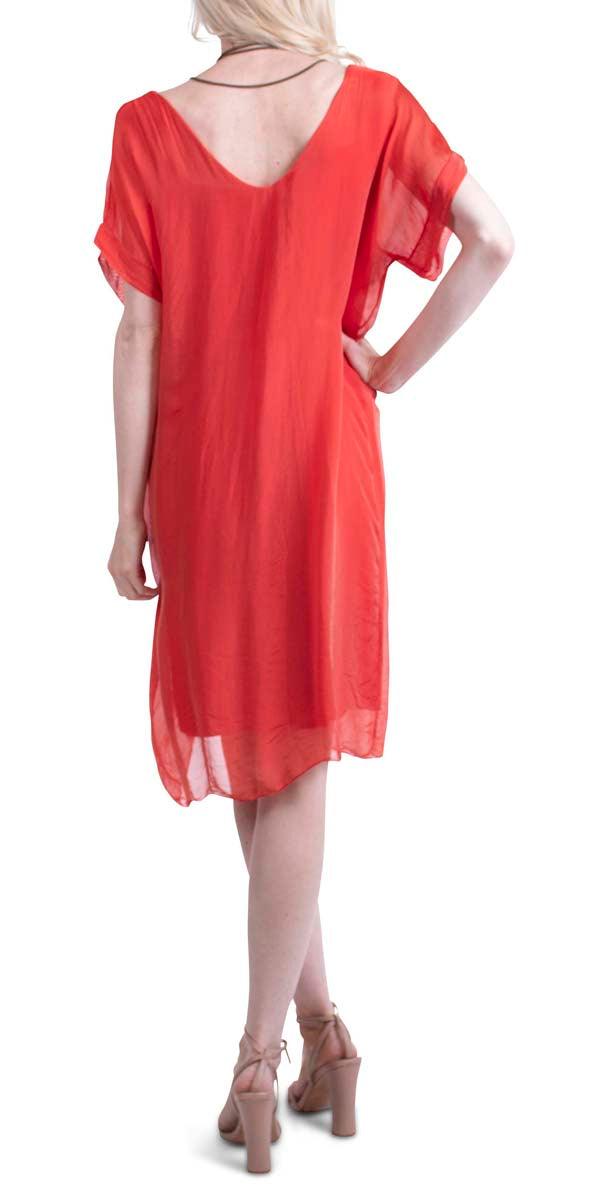 Teramo Silk Dress - Gigi Moda - Made in Italy # 100% Silk, free shipping, italian silk, italian silk dress, knee length dress, lose fitting, Made in Italy, round neck, short sleeve dress, silk dress