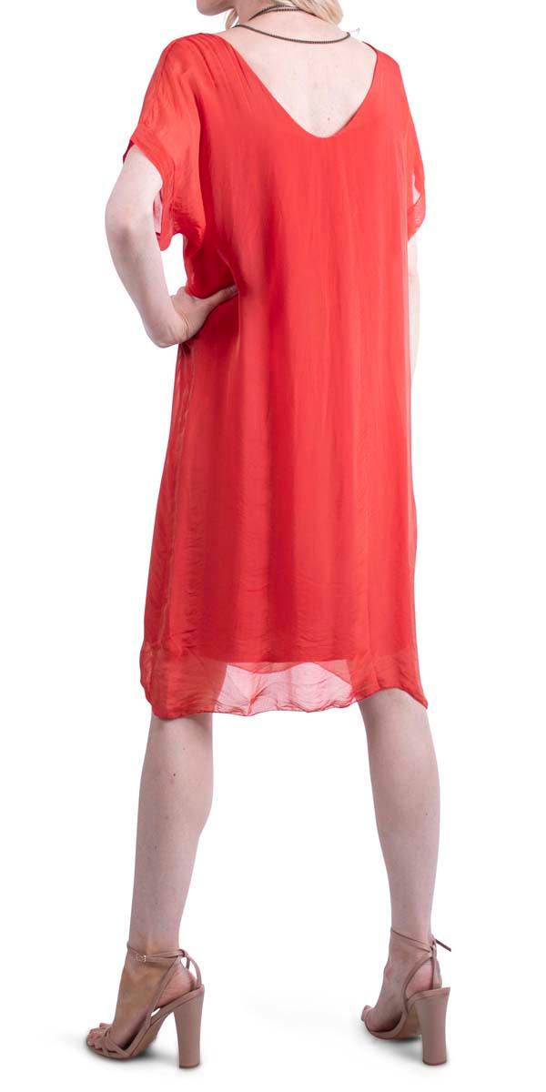 Teramo Silk Dress - Gigi Moda - Made in Italy # 100% Silk, free shipping, italian silk, italian silk dress, knee length dress, lose fitting, Made in Italy, round neck, short sleeve dress, silk dress