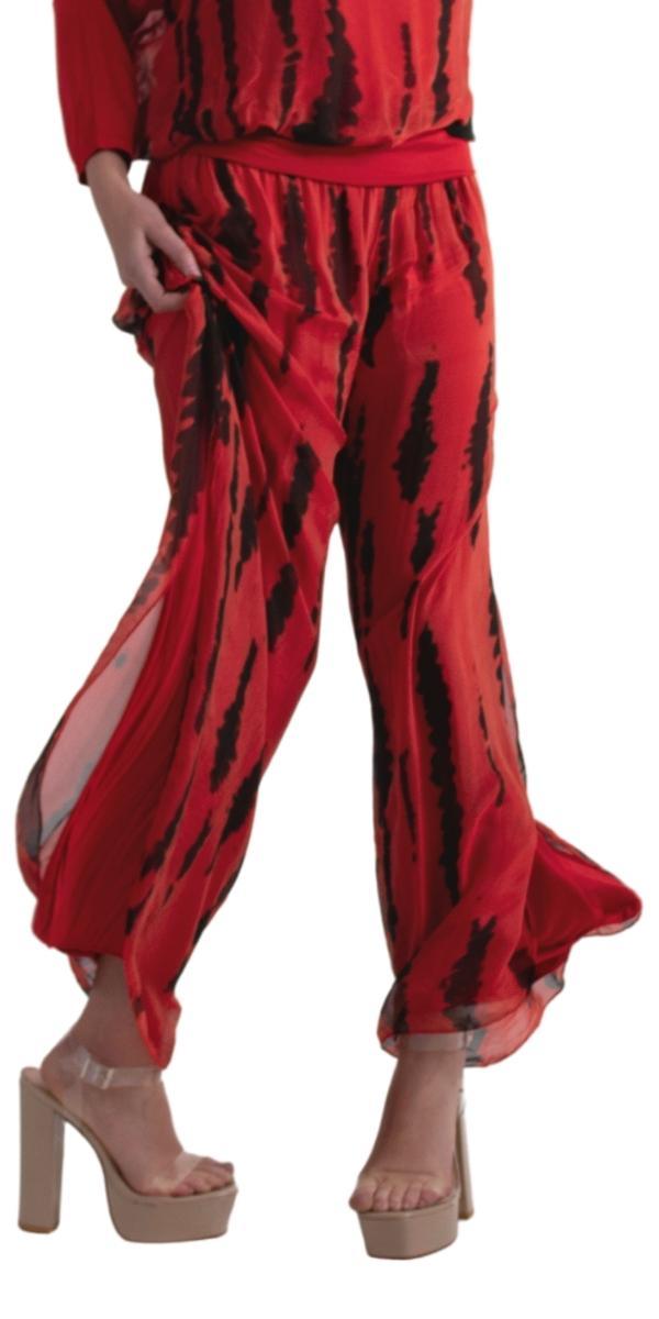 Jasmin Stripe Tie-Dye slit Pant - Gigi Moda - Made in Italy # 100% Silk, italian silk, italiansilk, Silk, silk pants, stripe, stripes, Tie Dye
