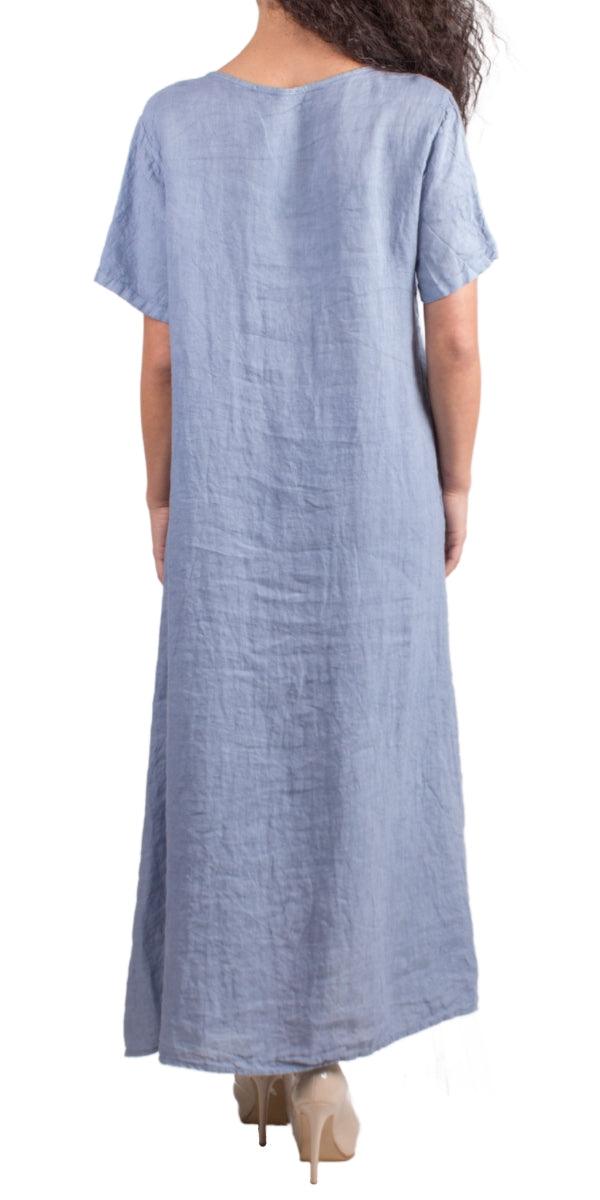 Vedette Linen Dress - Gigi Moda - Made in Italy # 100% Linen, Dress, free shipping, Gigi Moda, Linen, Made in Italy, one size, OS, pockets, resort, resort wear, short sleeve dress, spring, summer, v-neck