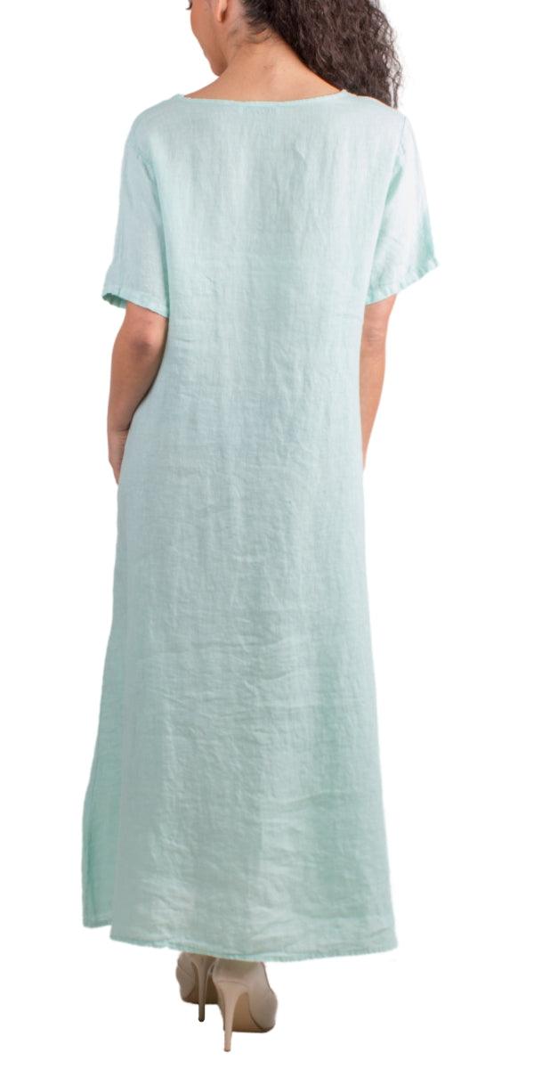 Vedette Linen Dress - Gigi Moda - Made in Italy # 100% Linen, Dress, free shipping, Gigi Moda, Linen, Made in Italy, one size, OS, pockets, resort, resort wear, short sleeve dress, spring, summer, v-neck