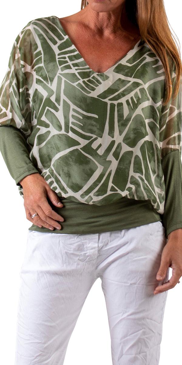 Cavoli Astratta Blouse - Gigi Moda - Made in Italy # 100% Silk, Abstract, abstract print, Blouse, elastic waist, elastic waistband, fall, Gigi Moda, gigi moda. made in italy, italian silk, italian top, Long Sleeve, Made in Italy, maxretail, shop gigi moda, Silk, Silk top, Top